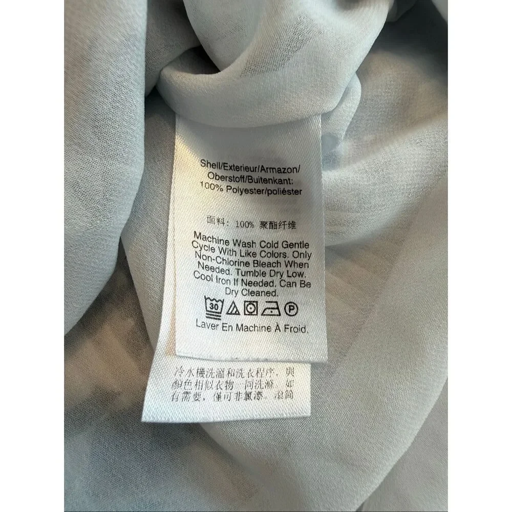 Donna Karan Women's Pleated Tie Neck Sleeveless Blouse Top White Tan Size Large - Picture 8 of 10